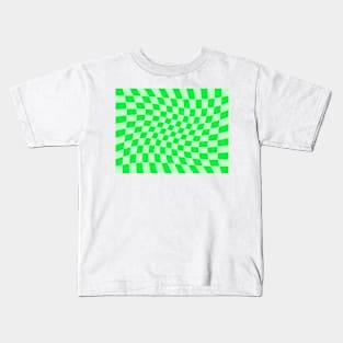 Twisted Checkered Square Pattern - Green Tones Kids T-Shirt